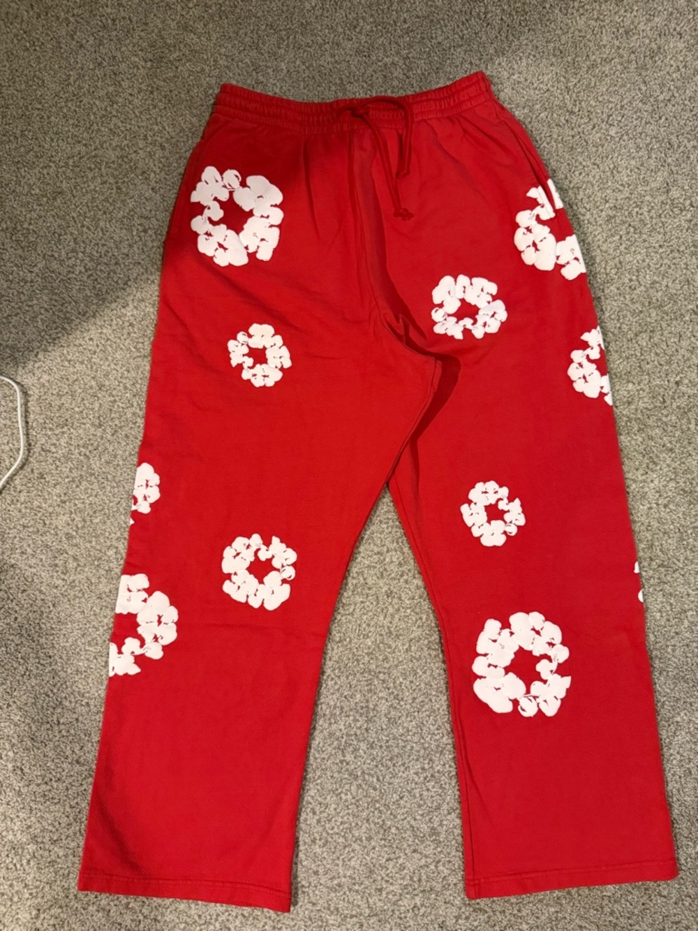 Denim Tears Cotton Wreath Open Hem Sweatpants Red Men’s Sz XL New